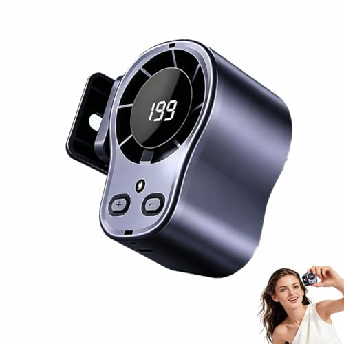 Ventilador de aire acondicionado con clip para coche con pantalla LED,Mini Ventilador Portátil Personal, 199 velocidades y tecnología de semienfriamiento,recargable por USB,para Coche. (Gris)