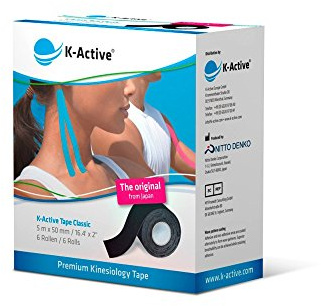 K-Active Kinesiologie Tape Classic SCHWARZ, wasserabweisend und hypoallergen, 50 mm x 5 m, 6 Rollen