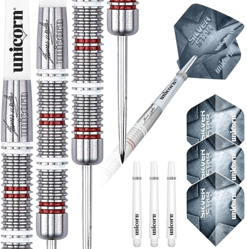 Unicorn Steel Tip Darts Set | James 'The Machine' Wade Silver Star | 80% Natural Tungsten Barrels | 22g or 24g