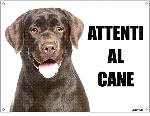 LABRADOR CIOCCOLATO attenti al cane mod 2 TARGA cartello IN METALLO (15X20)