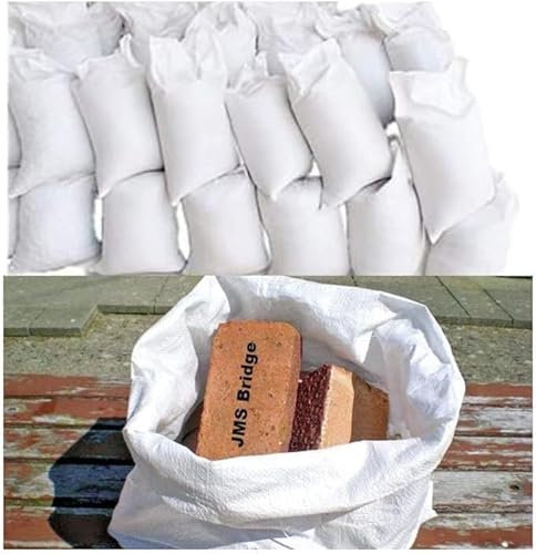 50 Pack Heavy Duty Builders Rubble Sacks – White Woven PP Polypropylene Bags – Large 55x85cm 75KG Capacity – Extra Strong Double Stitched Bulk Bags for Sand, Cement, Bricks & Construction Waste
