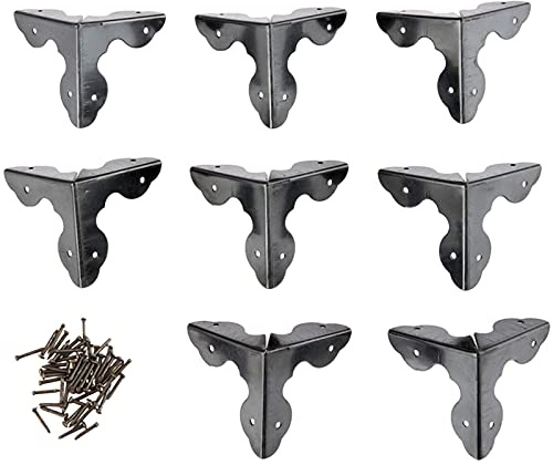 Yetaha 8 Stück Metall dreiseitige Box Eckenschutz, Retro Kantenschutz, Vintage Kantenabdeckung 33cm x 33cm x 33cm für Holzkisten, Kofferraumkisten und andere Möbel Decorative Feet Leg Corner (schwarz)