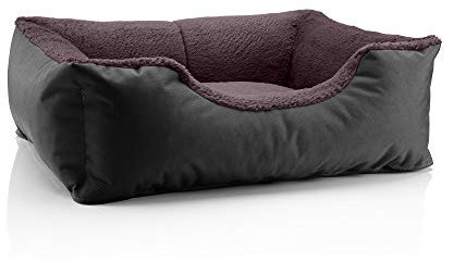 BedDog Hundebett Teddy, Hundesofa aus Cordura und Microfaser-Velours, waschbares Hundebett mit Rand, Hundekissen Vier-eckig, für drinnen, draußen, Größe M, schwarz-braun