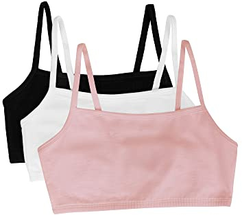 Fruit of The Loom Womens Spaghetti Strap Cotton Pull Over (Pack of 3) Sports Bra, Blushing Rose/White/Black Hue, 40