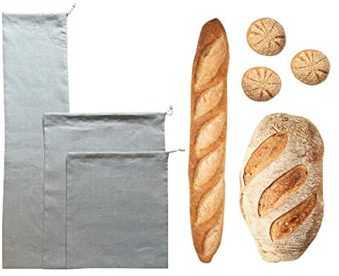 Brotbeutel Öko Leinen Natur Grau 3er Pack Brotsack Leinenbeutel Leinensack