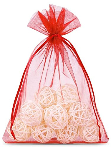 SAKETOS Organzasäckchen 10 Stück - Schmuckbeutel Rot - Säckchen 15 cm x 20 cm - Geschenkbeutel Durchsichtig - Ideal als Geschenksäckchen