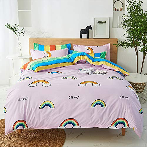 FANSU Bettbezug Mikrofaser Bettwäsche Set 3 Teilig, Süße Tiere Drucken Junge Mädchen Schlafzimmer Bettwaren Bettbezug mit Reißverschluss und 2 Kissenbezüge 50x75cm (135x200cm,Regenbogen)