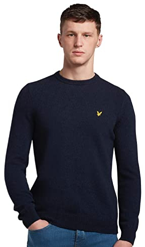 Lyle & Scott Stickad herrtröja, Mörk marinblå Marl, M