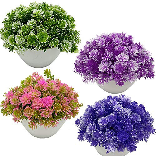 Fycooler Plantas Artificiales Plásticas de Maceta Set de 4 Plantas Falsas para decoración de baño/Oficina en casa, pequeñas Plantas Artificiales de imitación para Decoraciones de la casa