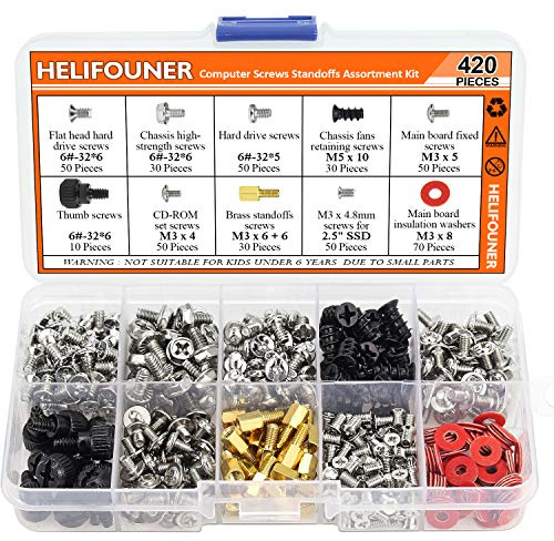 HELIFOUNER 420 Pieces Computer Standoffs Screws Assortment Kit for 2.5 SSD, Hard Drive, Computer Case, Motherboard, Fan Power Graphics