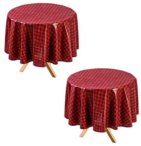 HAC24 2er Set Tischdecke Rund Bordeaux Ø 140 cm Abwaschbar Wachstuch Gartentischdecke Wachstuchtischdecke Wachstischdecke