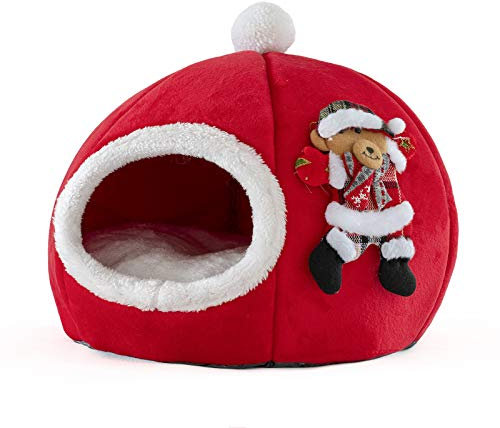 Fannyfuny Weihnachten Haustier Nest Entfernbar Katzen Haus Soft Hundehöhle Katzenhöhle Winter Warm Pet Nest Hundebett Katzenbett Haustier Schlafsack Indoor Portable Hund Zimmer Katzenhöhlen
