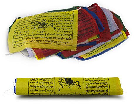 Kanchan Crafts Bandera de oración tibetana con diseño de caballo de viento budismo, 8 m, 25 banderas