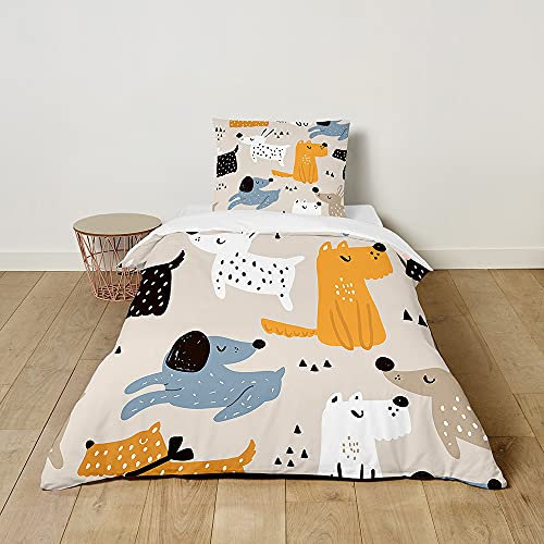Morbuy Juego de Ropa de Cama para Niños Bebé, Set de Fundas Infantiles para Edredón con Motivo de Linda Animal, Microfibra Funda Nórdica y Funda de Almohada (Cachorro,120x150cm)