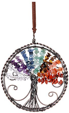 GEHECRST 7 Chakra Lebensbaum Deko Aufhänger Edelstein Anhänger Regenbogen Sonnenfänger Wandbehang Ornament Fensterdekoration hängend Wohnzimmer Auto Feng Shui Dekoration
