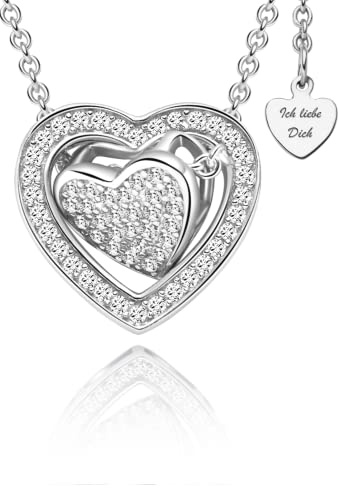 LOVENEST Herzkette Silber 925 / Gold „Ich Liebe Dich“ – Halskette Damen | 3-in-1 Kette mit Herz-Anhänger – Silberkette Liebesgeschenk, Liebesbeweis, Geburtstag, Jahrestag Frau, Freundin, Tocher
