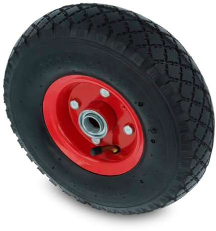 Amig - Rueda Neumática para Carretillas o Carros de Almacén con Cámara de Aire, Llantas en Color Rojo y Rodamientos de Bolas - Diámetro Ø260 x 85 mm · Peso Máximo 150 kg