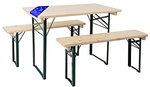 Stagecaptain BBEU-110NT Hirschgarten Bierzeltgarnitur für Balkon - Kurze Version mit 110 cm Länge - Klappbare Festzeltgarnitur 2X Tisch 4X Bank - Sitzgarnitur aus Holz - Innen & Außenbereich - Natur