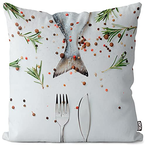 VOID Cubiertos de Pescado Comer Crudo Funda de Almohada cojín poliéster Impermeable Exterior Indoor Protectores, Kissen Size:60 x 60 cm