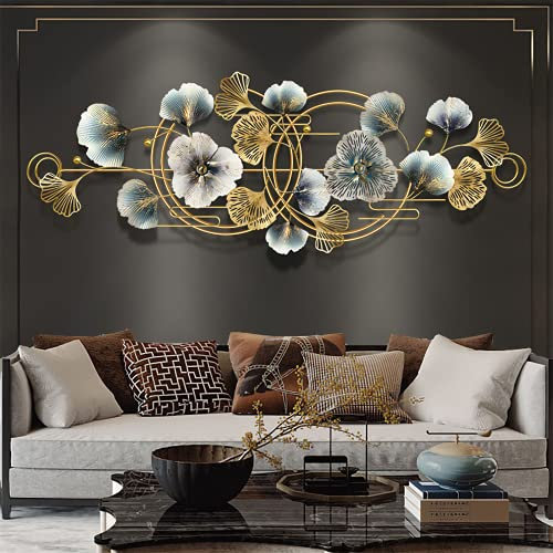 VIY Wanddeko Metall Kreative Handgemachte Blätter Wanddekoration Aus Metall, 3D Wanddeko Wandskulpturen Wandhänger Dekoration Für Home Office Wohnzimmer 127X44cm/50X17.3In