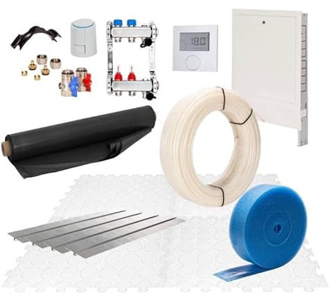 Fußbodenheizung Warmwasser Set 90m² Trockenestrich 25 mm Dämmplatte Alu-Verbund Rohr Regelung D