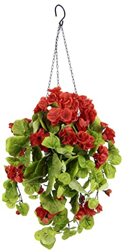 Flair Flower Künstliche hängende Geranien im Topf Geranienbusch Geranienhängeampel Geranie Seidenblumen Kunstblume Kunstpflanze Balkonblume Zimmerpflanze Klassische Pflanze Grünpflanze Girlande Ranke