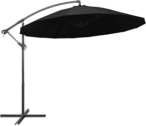 Makastle Sonnenschirm, Ampelschirm, 300 x 300 cm, Gartenschirm, UV-Schutz, Neigungswinkel verstellbar, mit Kurbel und Ständer, 16 Rippen, Aluminium-Mast Marktschirm Gartenschirm, Schwarz