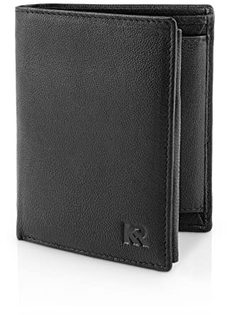 KRONIFY Cartera para Hombres | Billetera de Cuero Genuino con Protección RFID | Compartimento para Monedas | 13 Compartimentos para Tarjetas | Costura Reforzada | Formato Vertical | Nappa Negro