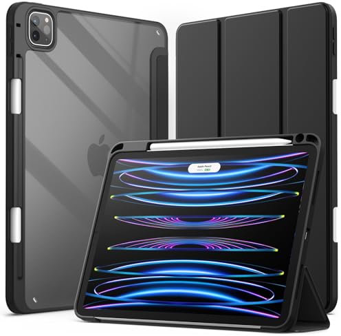 JETech Hülle für iPad Pro 11 Zoll (2022/2021/2020/2018) mit Stifthalter, Klare Transparente Rückseitenschale Dünner Ständer Stoßfeste Tablet Schutzhülle (Schwarz)