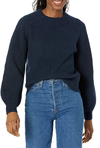 Amazon Essentials Women's Ribbed Long Sleeve Crewneck Sweater, Navy, Small