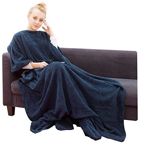 LumiSyne Kuscheldecke Mit Ärmeln Für Erwachsene Kuschelig Fleecedecke Weich Warm Flanell Winter TV Decke Mit Übergroße Ärmel Vordertasche Zur Aufbewahrung Tagesdecke Ärmeldecke Für Sofa Bett 150×180cm