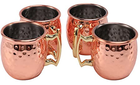 MATTRESS Mini tazas de acero inoxidable de 56.7 g, tazas de café expreso, chapadas en cobre, 4 unidades