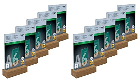 Sigel Tischaufsteller A6 hoch Acryl mit Eichenholz-Sockel 10er Pack | TA252/10, Glasklares Acryl, garantiert UV-beständig und FSC-zertifiziertes Holz