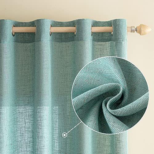 EMEMA Leinenvorhang Gardinen Vorhänge mit Ösen Türkis 2er H145xB140cm | 2er Set Leinenvorhang mit Ösen Halbtransparent für Wohnzimmer Dekoschal Kinderzimmer Schlaufenschal Küchengardinen 140x145cm