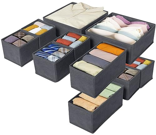 Yidaxing Organisateur de Tiroir, Lot de 10 Boites de Rangement Pliable, Panier de Rangement Vêtement de Garde-Robe Non-tissé Ouvertes de Organisateur Armoire, pour Sous-Vêtements Chemise(Gris Foncé)