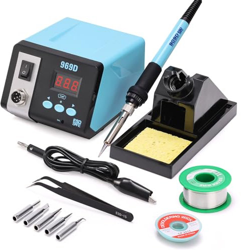 Yofuly Lötstation 75W Lötkolben Station, Digitale Lötstationen Lötset 392°F -896°F Temp Einstellbar Station Station, Soldering Set mit 5 Eisenspitzen+Zinn absorbierende Drähte