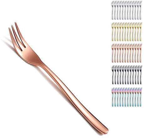 Kyraton Rose Gold Dessert Forks 12 Pieces 15.6cm Stainless Steel Cake Fork, Tea, Fruit Forks, Pastry Cutlery Set, Dishwasher Safe