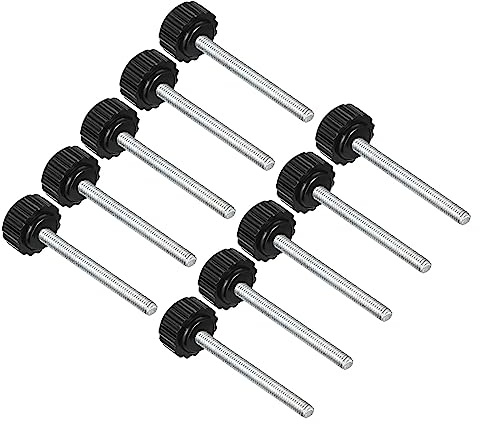 CoCud Gerändelt Klemmen Knöpfe M4 x 40mm Außengewinde 16mm Kopf Thermoset Plastik Daumen Schraube Griff Bolzen Knöpfe Schwarz - (Anwendungen: für Drehmaschine) 10Stk