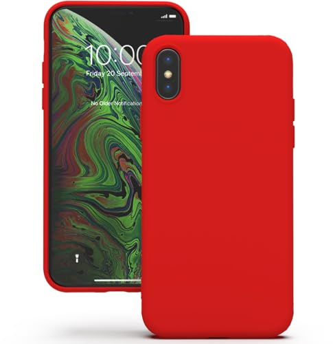 YATWIN Hülle für iPhone X/iPhone XS, Silikon Handyhülle mit Futter, 1mm Kamera und Displayschutz, Dünn & Leicht, Anti Kratzer Case, Rot