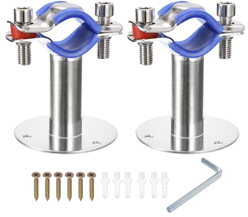 sourcing map 2Pcs Stainless Steel Pipe Supports Wall Mount Ceiling Mount Pipe Bracket Adjustable Clamp Pipe Straps with Screws Fit for Dia 25-27mm Pipe Tube