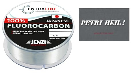 Set: 30-50 Meter, 100% Fluorocarbon Vorfachschnur von Jenzi Ø 0,16-0,39 mm Angelschnur Perfekt als Vorfach für Barsch, Zander oder Forelle + gratis Petri Heil! Aufkleber
