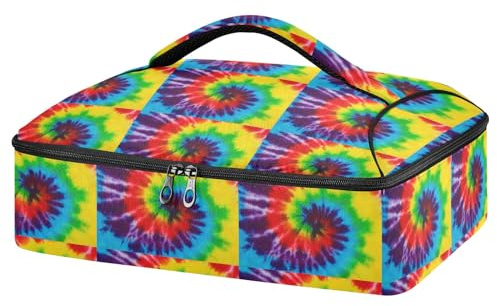 Mnsruu Contenitore per casseruole a spirale color arcobaleno per cibi caldi o freddi, borsa termica per casseruole con coperchio, per viaggi, feste, picnic, Colore arcobaleno Tie Dye Swirl, Taglia