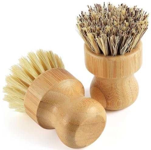 KOMUNJ 2 spazzole a fungo, spazzola da cucina, in legno, ecologiche, per stoviglie pentole, pentole e padelle ecologiche