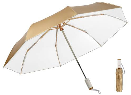 LCY Automatischer Regenschirm, Sonnenschirm mit UV-Schutz, faltbar, klein, leicht, kompakt, goldfarben, Einheitsgröße