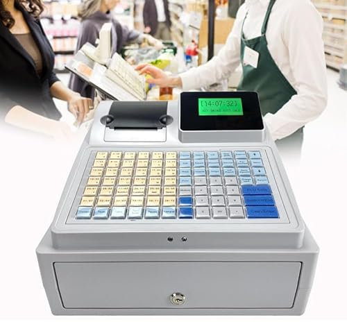 FJYAWEN Registrierkasse, Registrierkasse, bis zu 81 Tasten, Digitale LED-Registrierkasse, elektronische Registrierkasse mit Schublade für Supermarkt-Einzelhandel, englisches System