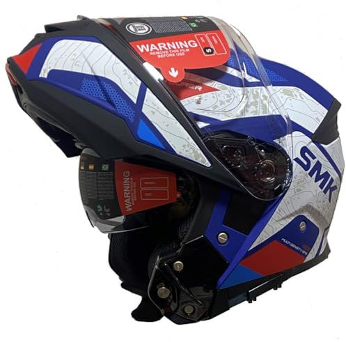 Casco de Moto Modular SMK Gullwing Navigator Abatible con Visor Solar Azul Rojo - Homologado P/J ECE 22.06 - Designed (M)