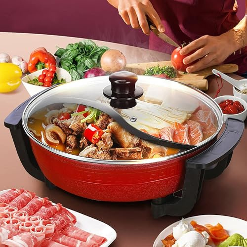 YAIUNHIQ Olla Caliente Eléctrica, Olla shabu shabu, Estufa eléctrica 1300W 6L/38 cm