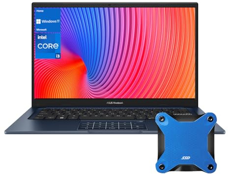 ASUS Vivobook 14 FHD Laptop, Core i3-1215U, 8GB RAM, 128GB SSD, Quiet Blue, Windows 11 Home + Cleaning Cloth