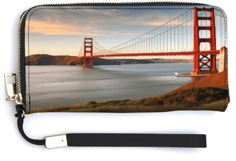 YHEGBFD Portefeuille en cuir, portefeuille pour femme imprimé Golden Gate Bridge, portefeuille de voyage, sac à main long, portefeuille en cuir avec fermeture éclair, style 39, 20 x 10,5 cm, moderne,