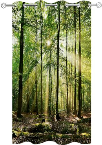 Hiseng 1 Stück Outdoor Vorhänge Wasserdicht Verdunkelungsvorhang mit Ösen, Wald Druck Outdoorvorhänge Wetterfest Sonnenschutz Blickdicht Vorhang für Pavillon (132x182cm,Sonne)